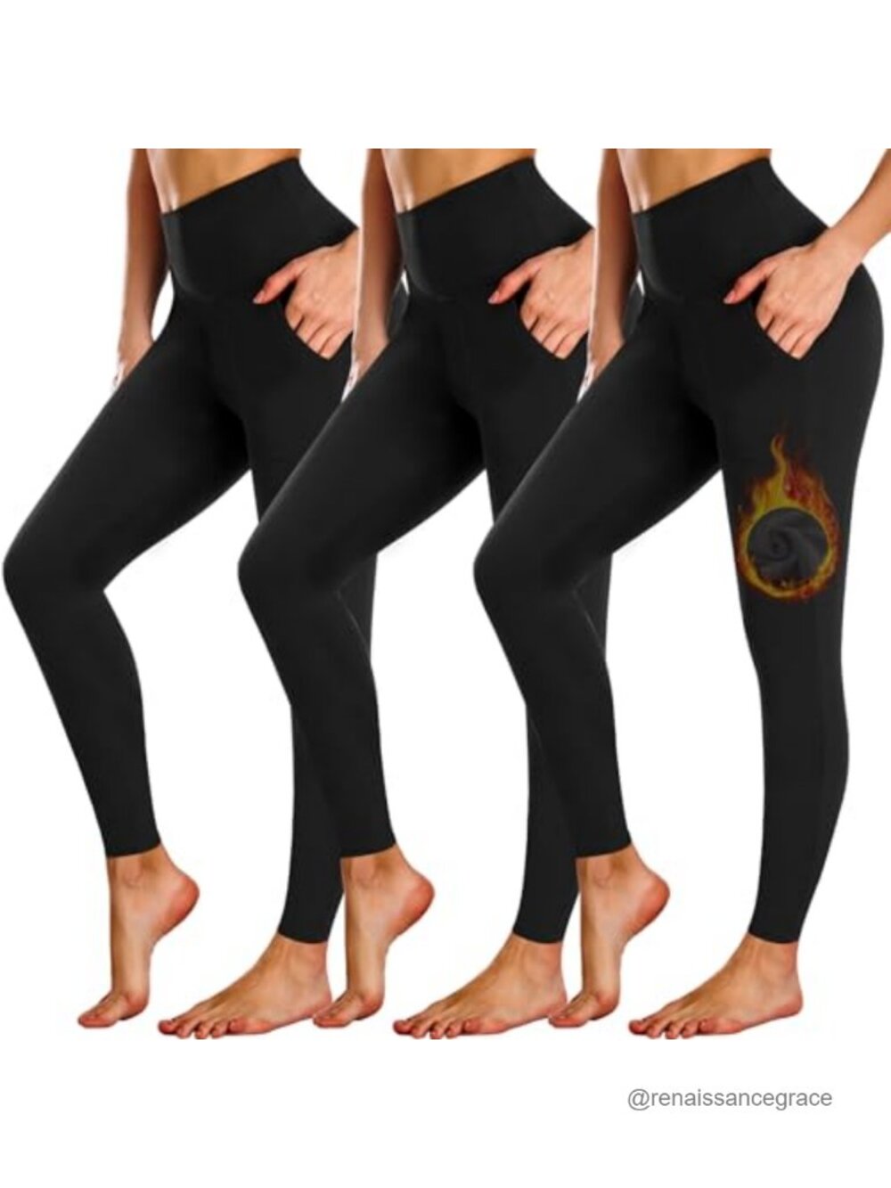 Women's Fleece Lined Leggings with Pockets High Waisted Yoga Pants 3 Pack
